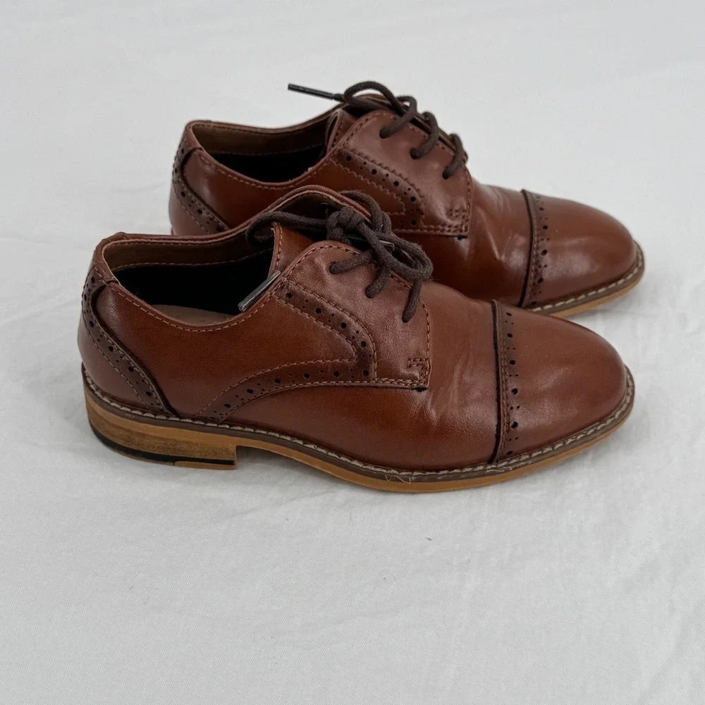 Ashford Hayes Crux Boys Cognac Brown Dress Shoes Size 10 Kids Cap Toe Oxford